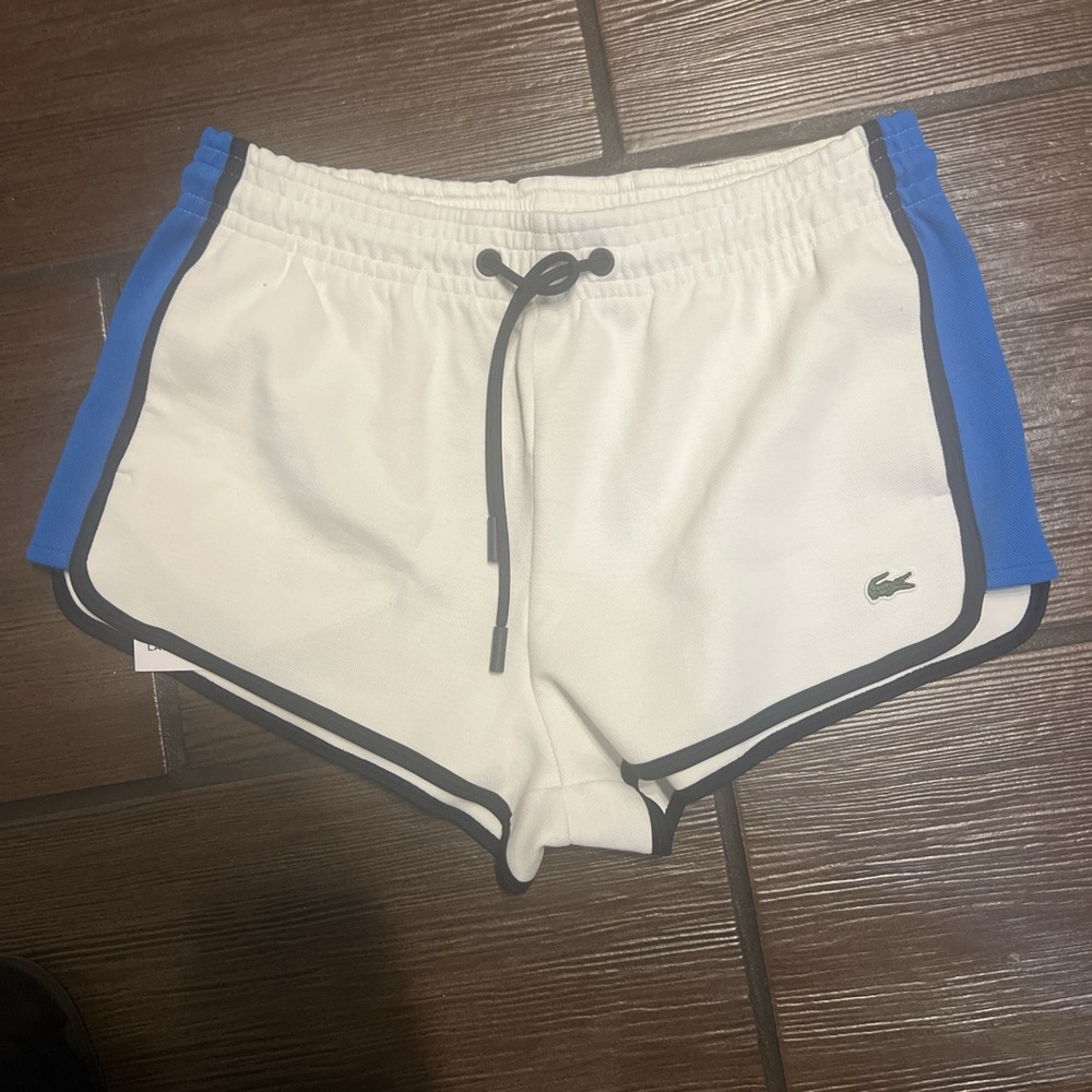 Lacoste Women's Athletic Shorts in White and Blue